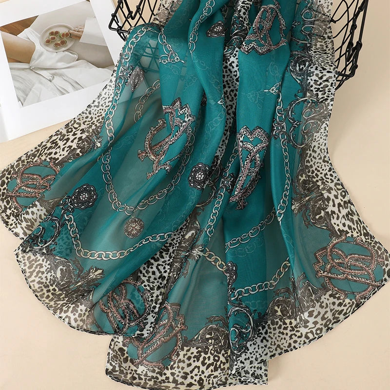 2026 New Print Chiffon Scarf Shawl Women Sunscreen Silk Scarf Turban Long Wrap Beach Travel Outdoor Accessories Trendy Headband