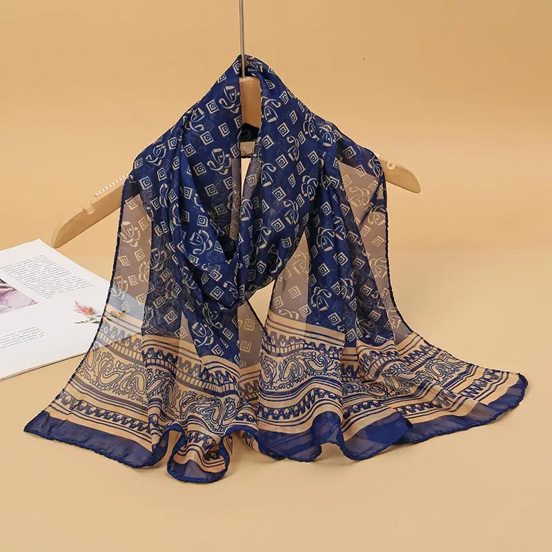2026 New Print Chiffon Scarf Shawl Women Sunscreen Silk Scarf Turban Long Wrap Beach Travel Outdoor Accessories Trendy Headband