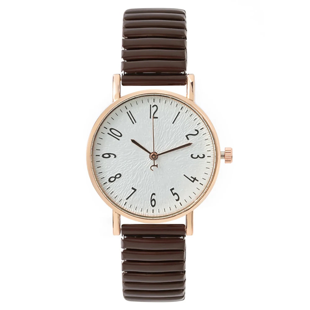 Women's Fashion Simple Digital Design Quartz Watch Casual Stainless Steel Stretch Buckleless Strap Ladies Clock Dress Watches