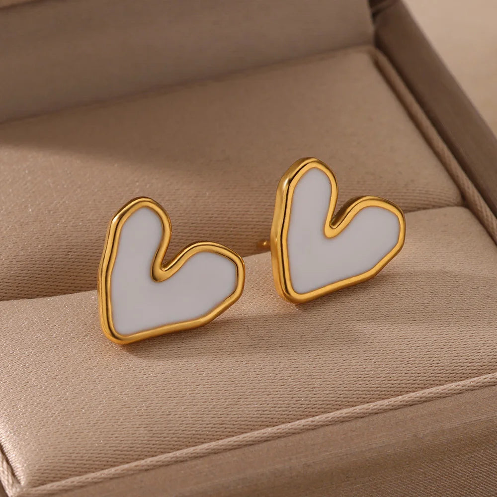White Heart Shape Stud Earrings For Women Stainless Steel Aesthetic Heart Earring Wedding Christmas Fashion Jewelry Accessories