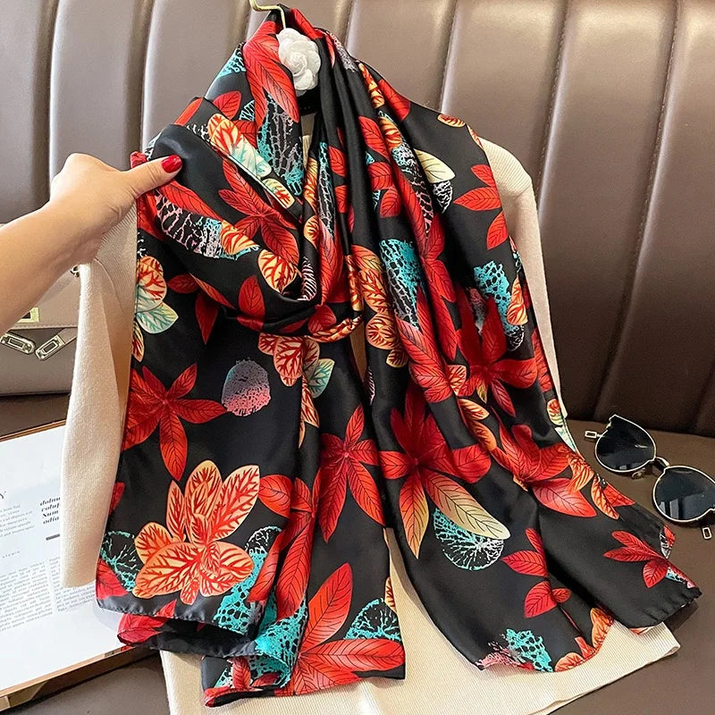 180x90 Cm Large Silk Soft Scarf Women Stylish Print Long Shawl Handkerchief Summer Elegant Travel Wrap Hot