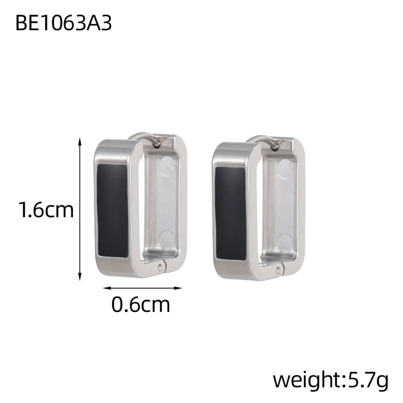 Glamour Jewelry Stainless Steel Dripping Oil Black White Colorful Enamel Hoop Earrings Geometric Enamel Stud Earrings for Women