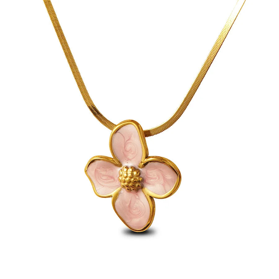 Stainless Steel Dripping Oil Flower Necklace Earring Set Light Luxury High-end Color Drip Glaze Frangipani Jewelry Set