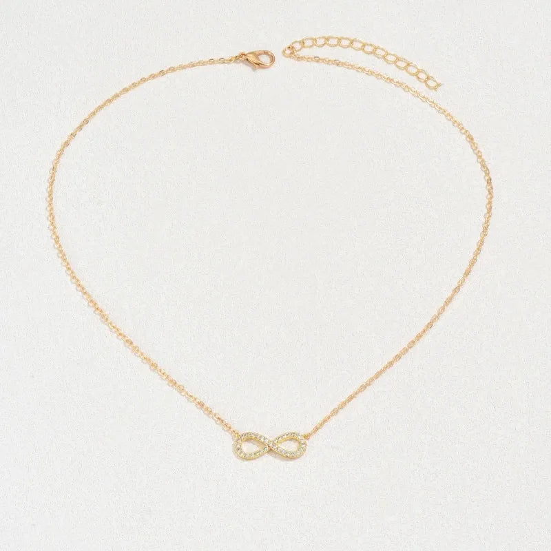Fashion Simple Stainless Steel Infinity Pendant Necklace for Women Classic Lucky Zircon Love You Forever Jewelry Birthday Gift