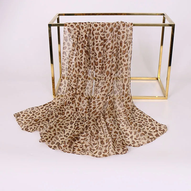 Ladies Sunscreen Scarf Small Silk Scarf Versatile Spotted Leopard Print Gauze Sunscreen Ice Silk