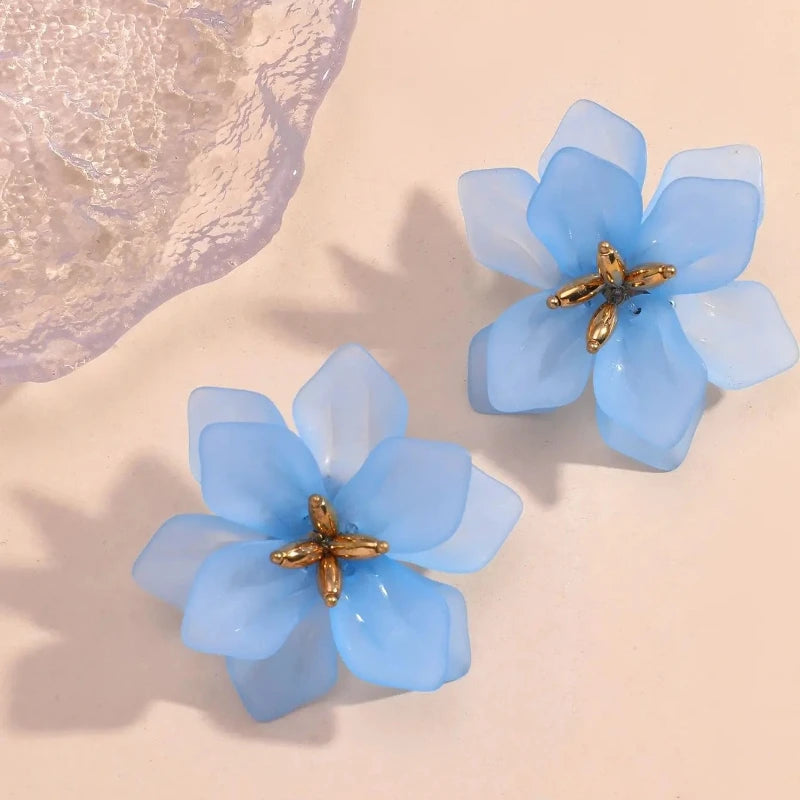 New Multi Color Acrylic Flower Stud Earrings for Women Korean Fashion Cute Super Fairy Temperament Earrings Jewelry Accessories
