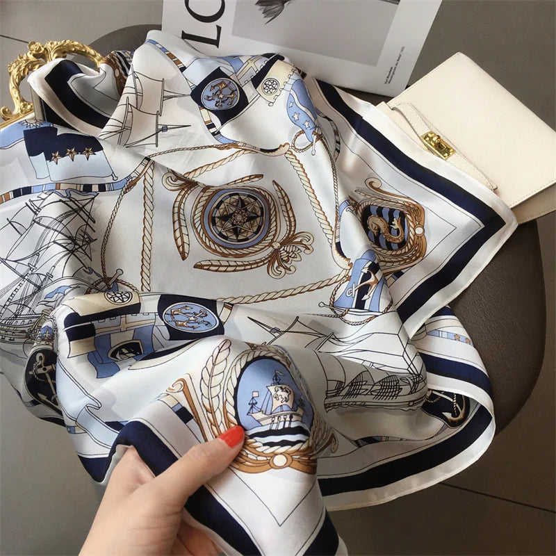 New lady Girl 70*70cm Silk Satin Hair Scarf Women Handkerchief stripe Printed Female Square Head Bandana Small Neck Muffler Hija