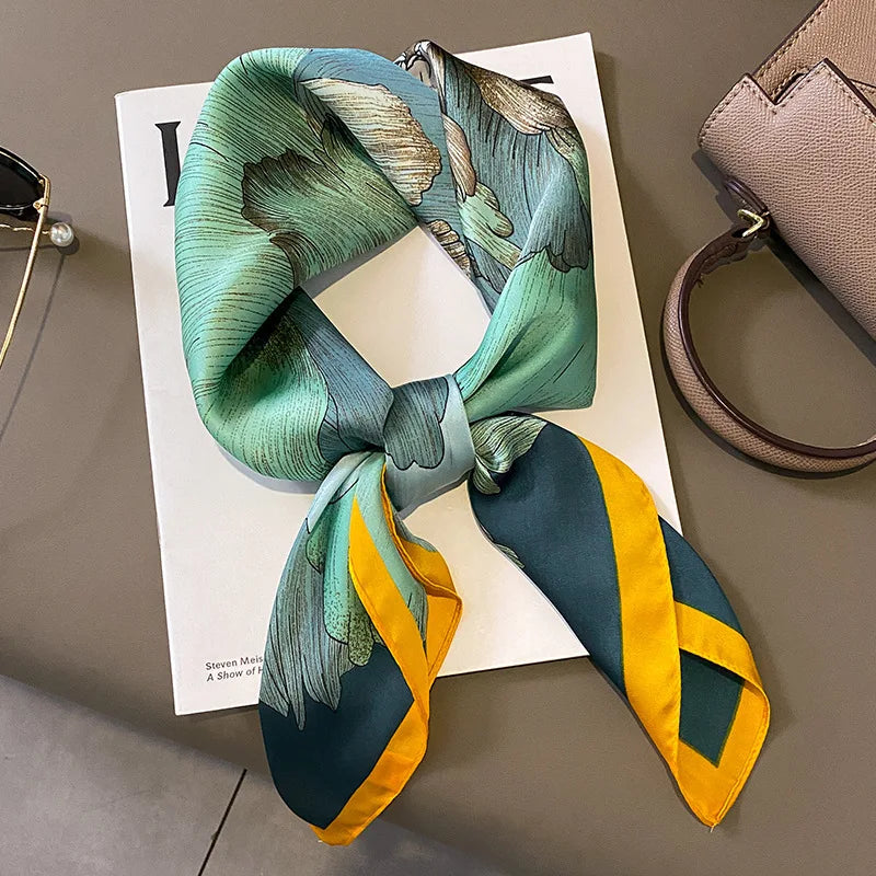 Elegant Floral Scarf for Lady Fashion Square Silk Neck Kerchief Bandana Foulard Soft Hairbands Women 2022 New Bufanda