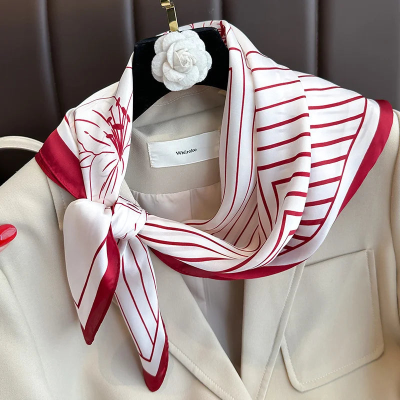 2024 New Fashion Luxury Silk Scarf Bandana Women Hair Bands Square Scarves Neck Tie Bag Scarfs Satin Lady Wrap Headband