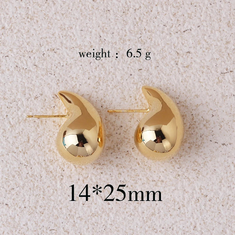 Vintage Gold Plated Chunky Dome Drop Earrings for Women Glossy Stainless Steel Thick Teardrop Earrings Dupes Lightweight Hoops