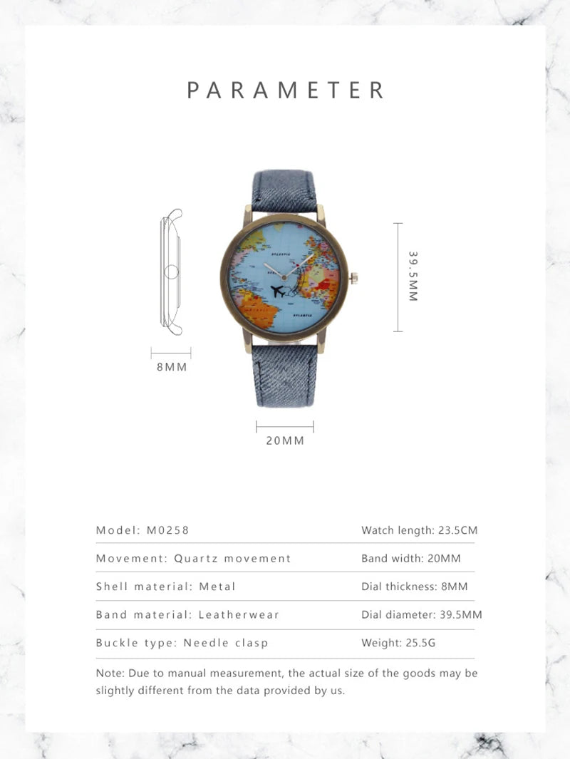 Men's Watches Fashion Trends World Earth Airplane Watch Hands Denim Wristbands Business Sports Quartz Watches watches for man