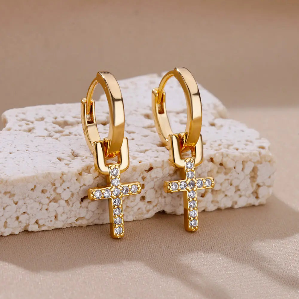 Stainless Steel Zircon Cross Dangle Earrings For Women Girls Cross Earring 2023 Trending Couple Wedding Aesthetic Jewelry  Gifts