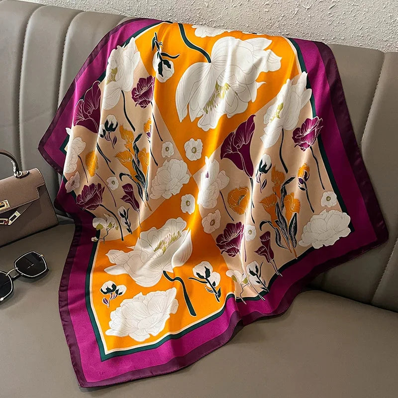 New lady Girl 70*70cm Silk Satin Hair Scarf Women Handkerchief stripe Printed Female Square Head Bandana Small Neck Muffler Hija