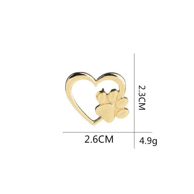 Heart with Paw Badge Brooch Alloy Love Heart with Dog Paw Designs Brooches Gifts for Jewelry Making Clothes Bags Supplies