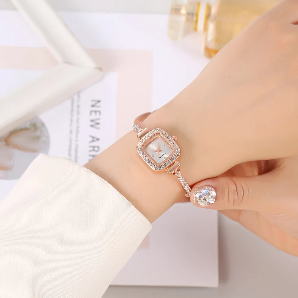 1 piece/set of small square watch for women, quartz movement for women, high-end drawstring watch for women
