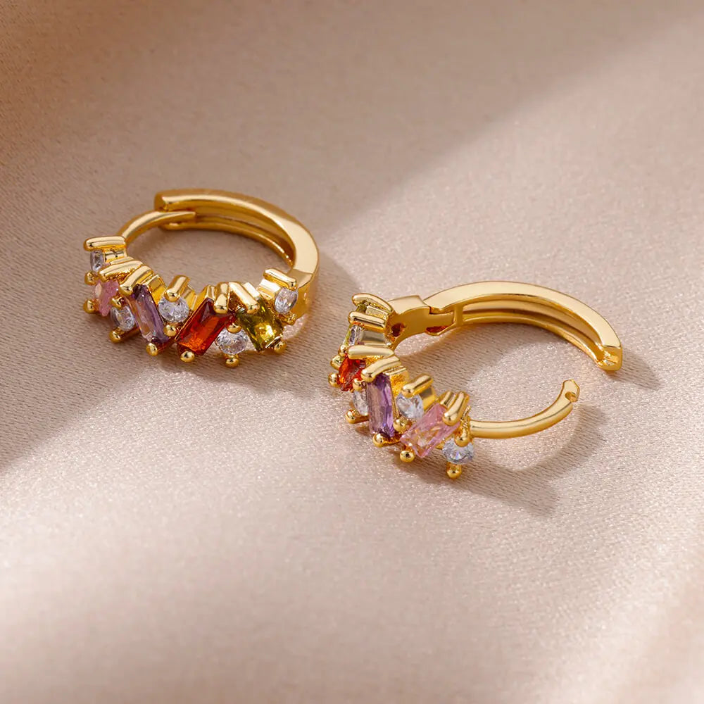 Rainbow Zircon Earring For Women Girls Stainless Steel Hoop Piercing Earring 2024 New Trend Luxury Wedding Jewelry Gift