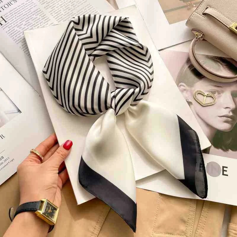 Fashion 70cm Green Print Square Silk Scarf Women Satin Neck Scarves Wrap Headkerchief Beach Hair Band Women's Bandana