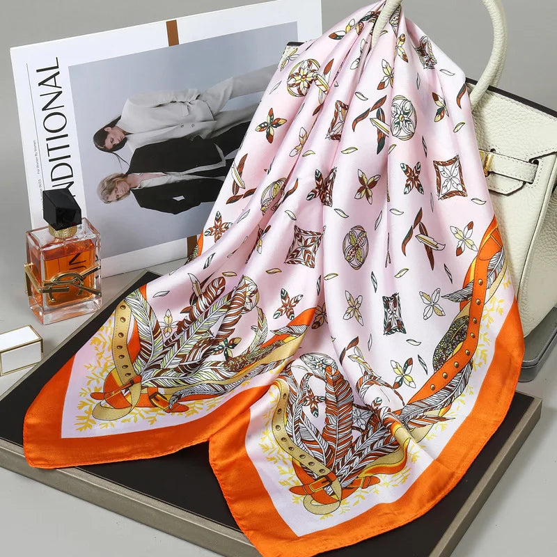New lady Girl 70*70cm Silk Satin Hair Scarf Women Handkerchief stripe Printed Female Square Head Bandana Small Neck Muffler Hija