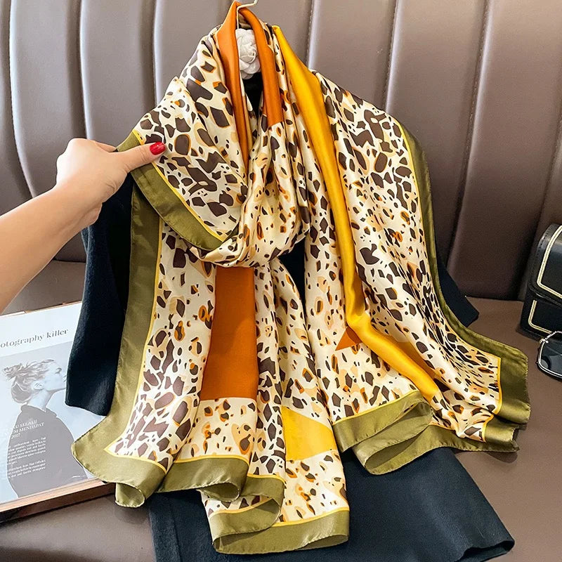 180x90 Cm Large Silk Soft Scarf Women Stylish Print Long Shawl Handkerchief Summer Elegant Travel Wrap Hot