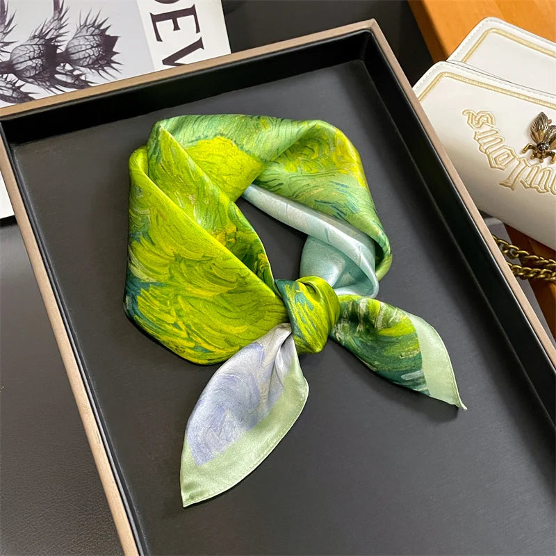 Fashion 100% Real Silk Scarf 53cm Square Bandelet Women's Silk Temperament Small Scarf Neck Decorative Wrap Printed Scarves