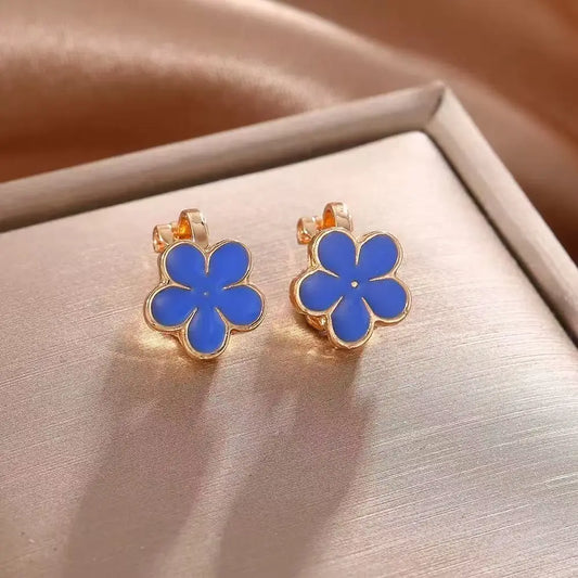 Korean Cute Golden Enamel Flower Clip On Earrings Without Piercing Party No Hole Earcuffs For Women Small Floral Jewelry
