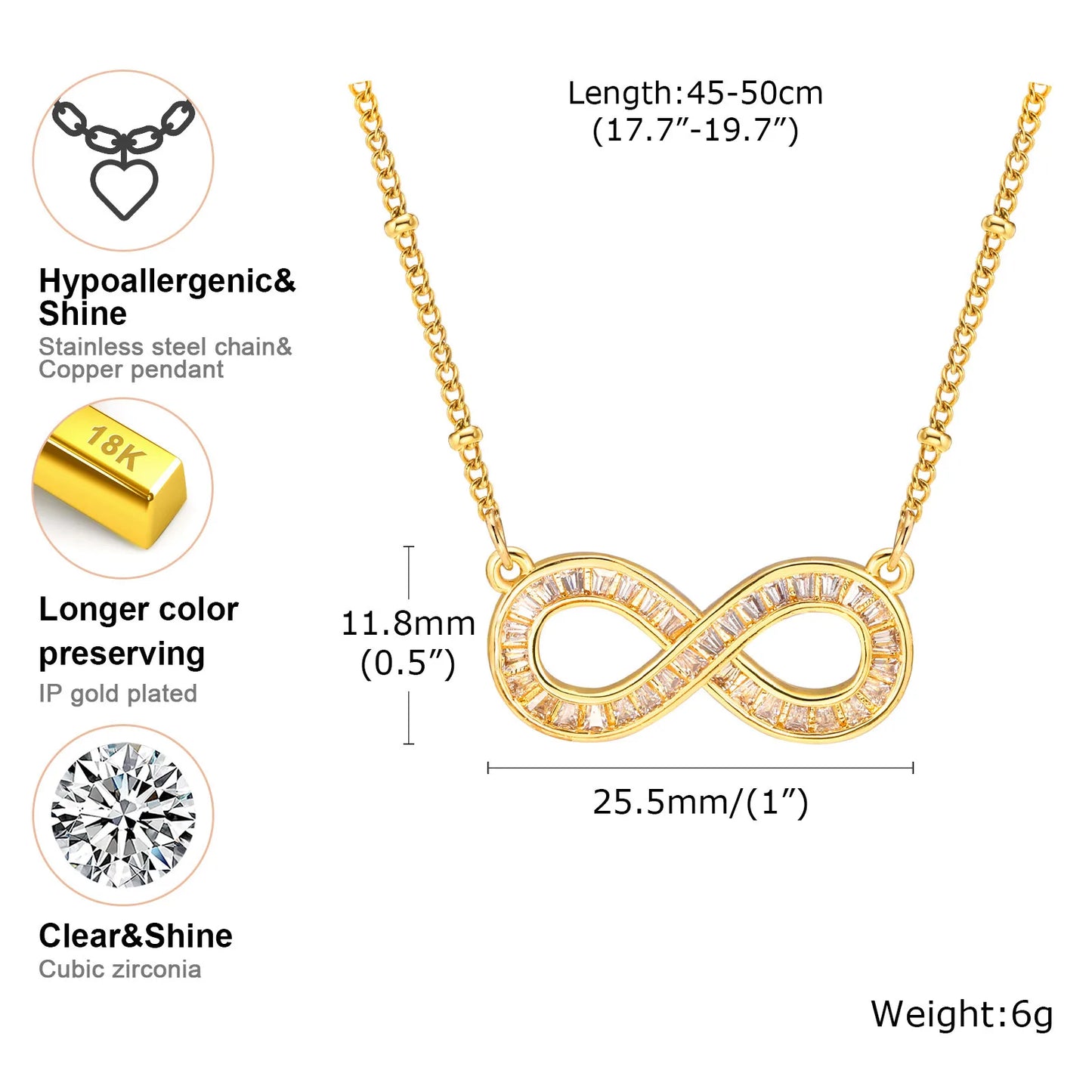 Women Gift Infinity Necklace, Cubic Zircoina Pendant Jewelry for Mom Girlfriend