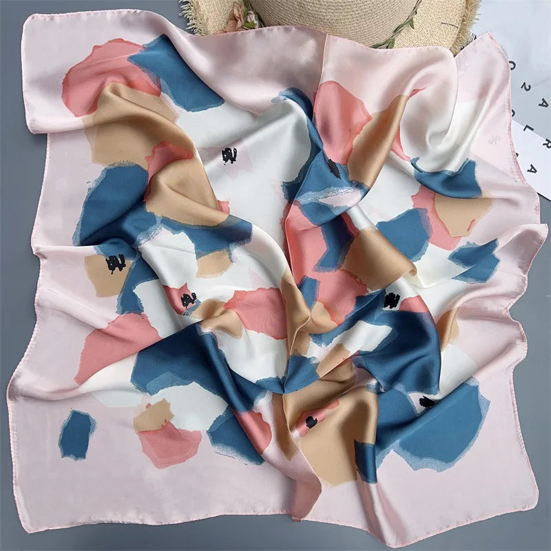 70*70cm Flower Silk Square Scarf Women Satin Shawl Wrap Hijab Female Hair Band Wrist Luxury Headkerchief Echarpe fashion Bandana