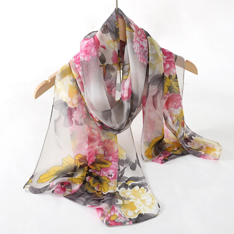 2026 New Print Chiffon Scarf Shawl Women Sunscreen Silk Scarf Turban Long Wrap Beach Travel Outdoor Accessories Trendy Headband