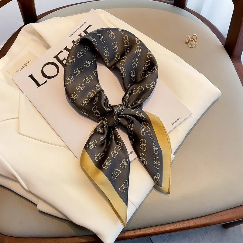 Elegant Floral Scarf for Lady Fashion Square Silk Neck Kerchief Bandana Foulard Soft Hairbands Women 2022 New Bufanda