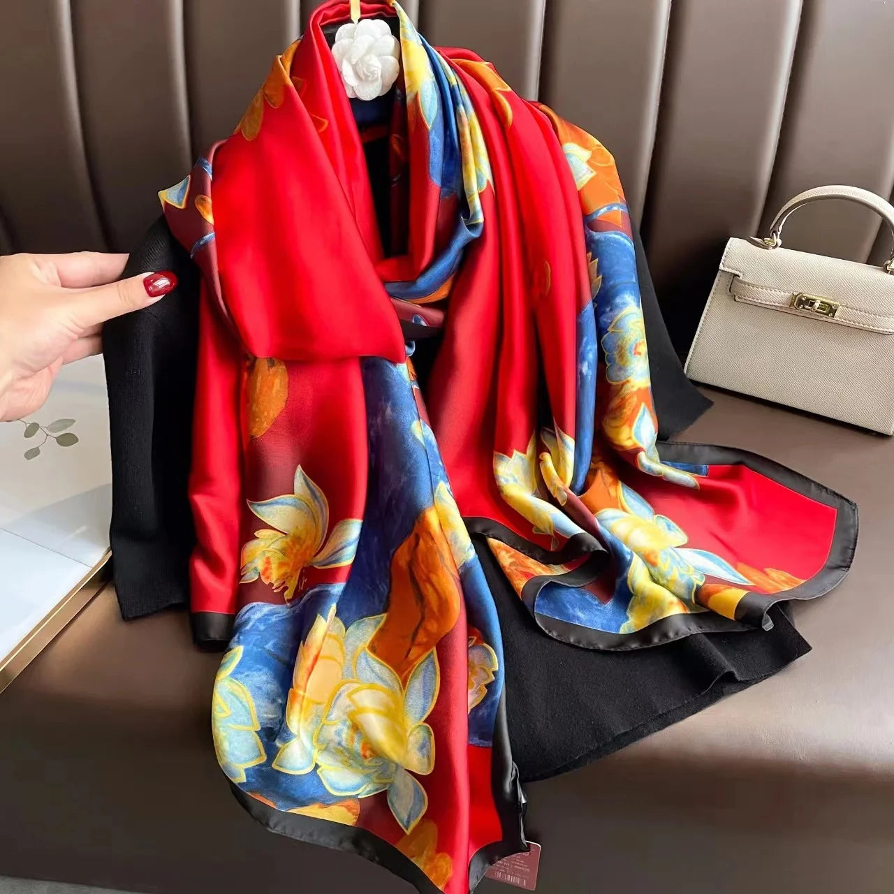 180x90 Cm Large Silk Soft Scarf Women Stylish Print Long Shawl Handkerchief Summer Elegant Travel Wrap Hot