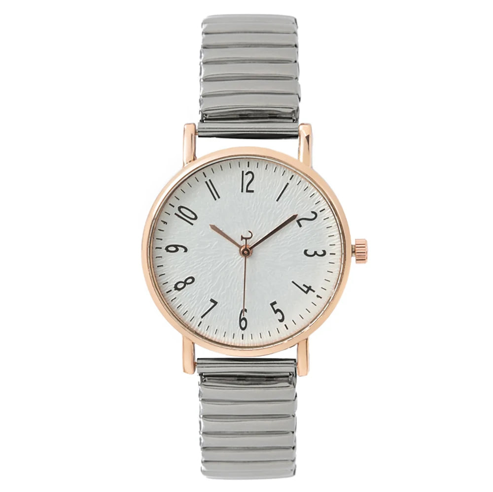 Women's Fashion Simple Digital Design Quartz Watch Casual Stainless Steel Stretch Buckleless Strap Ladies Clock Dress Watches