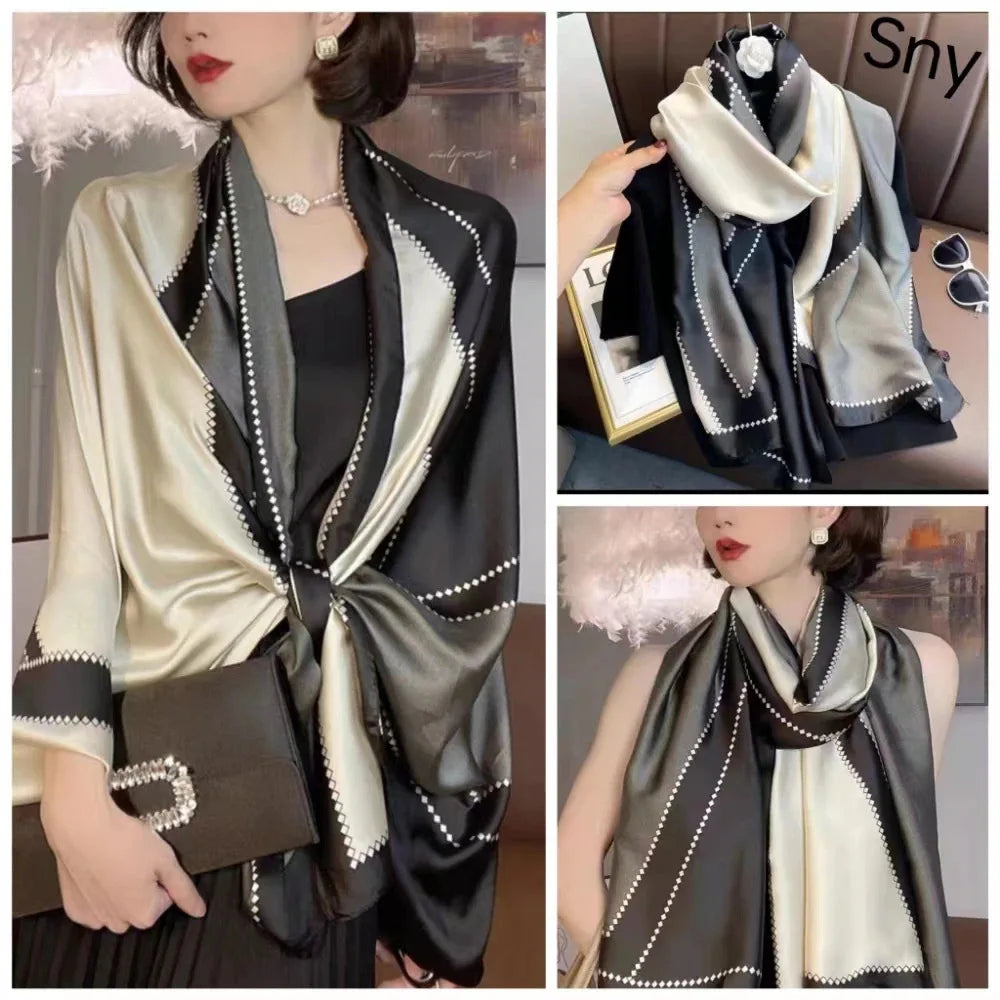 180*90cm Scarves Luxury Brand Long Silk Scarf Women Soft Shawl Wrap Muffler Hijab Bufanda Foulard Female Bandana Beach Stoles