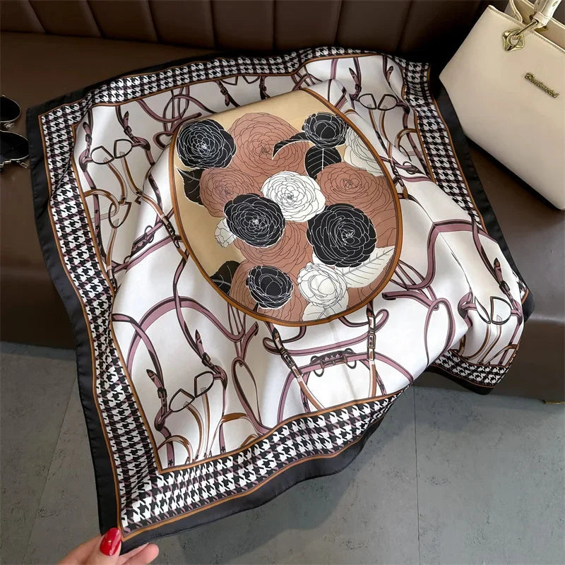 New lady Girl 70*70cm Silk Satin Hair Scarf Women Handkerchief stripe Printed Female Square Head Bandana Small Neck Muffler Hija