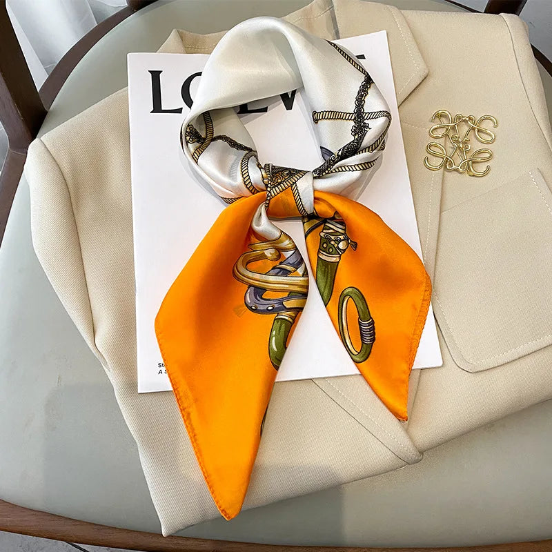 Elegant Floral Scarf for Lady Fashion Square Silk Neck Kerchief Bandana Foulard Soft Hairbands Women 2022 New Bufanda