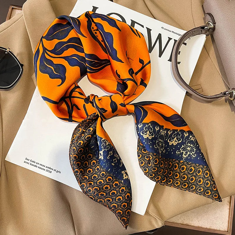 Elegant Floral Scarf for Lady Fashion Square Silk Neck Kerchief Bandana Foulard Soft Hairbands Women 2022 New Bufanda
