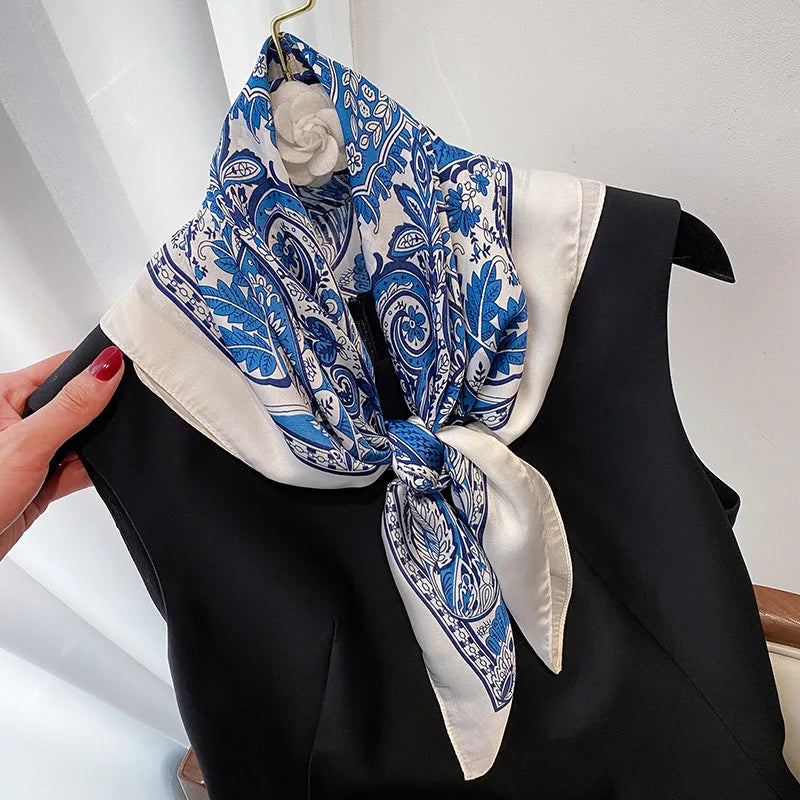 Elegant Floral Scarf for Lady Fashion Square Silk Neck Kerchief Bandana Foulard Soft Hairbands Women 2022 New Bufanda
