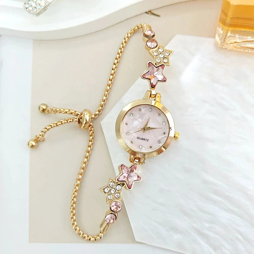 New Fashion Women Watches Simple Rhineston Luxury Watch Women Pentagram Wristwatch Clock Watch Quartz Watch Relogio Feminino
