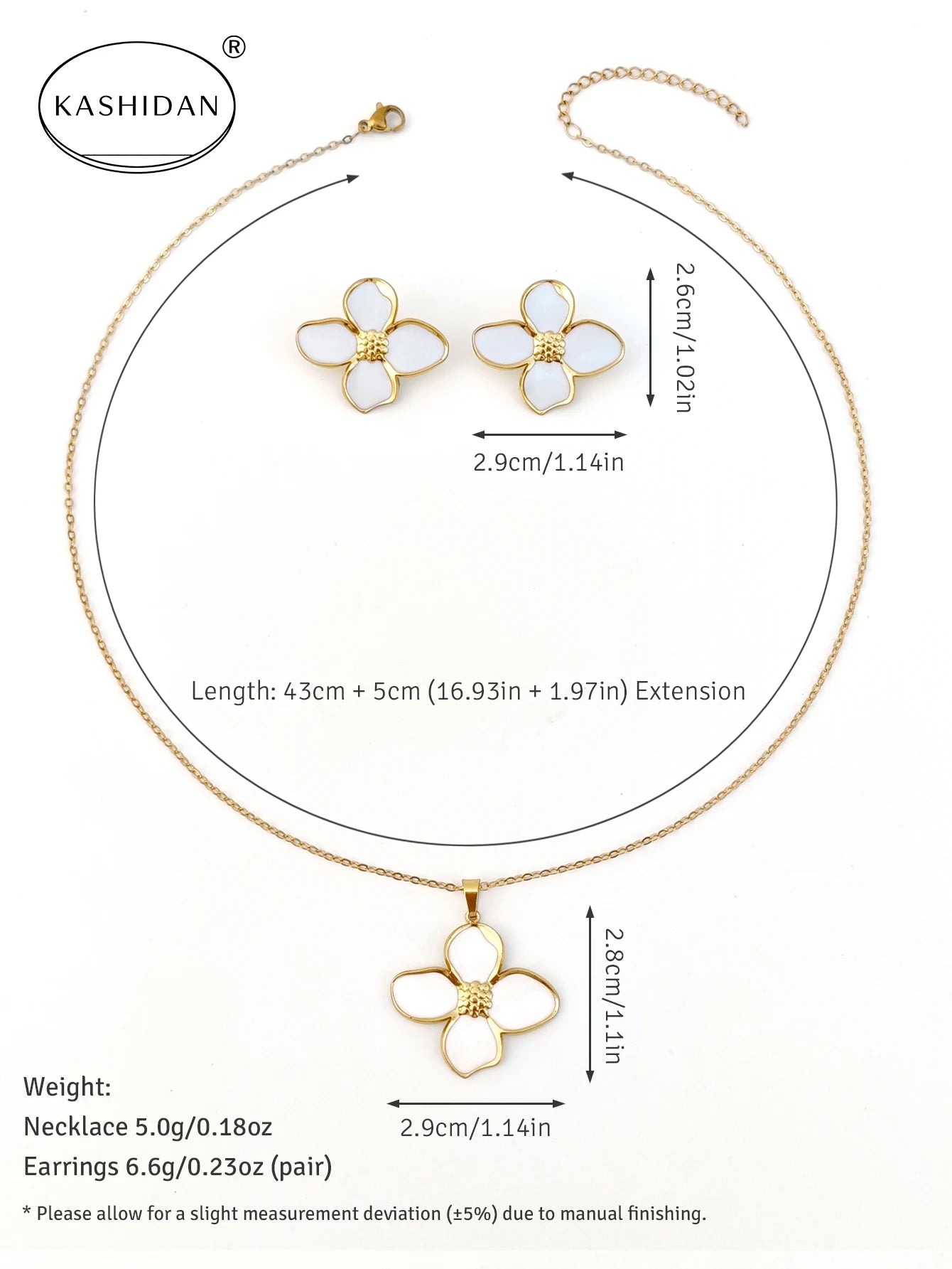 Fashion Colorful Enamel Flower Stud Earrings and Necklace Jewelry Set, Stainless Steel Waterproof Hypoallergenic Jewelry