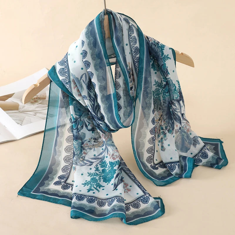2026 New Print Chiffon Scarf Shawl Women Sunscreen Silk Scarf Turban Long Wrap Beach Travel Outdoor Accessories Trendy Headband