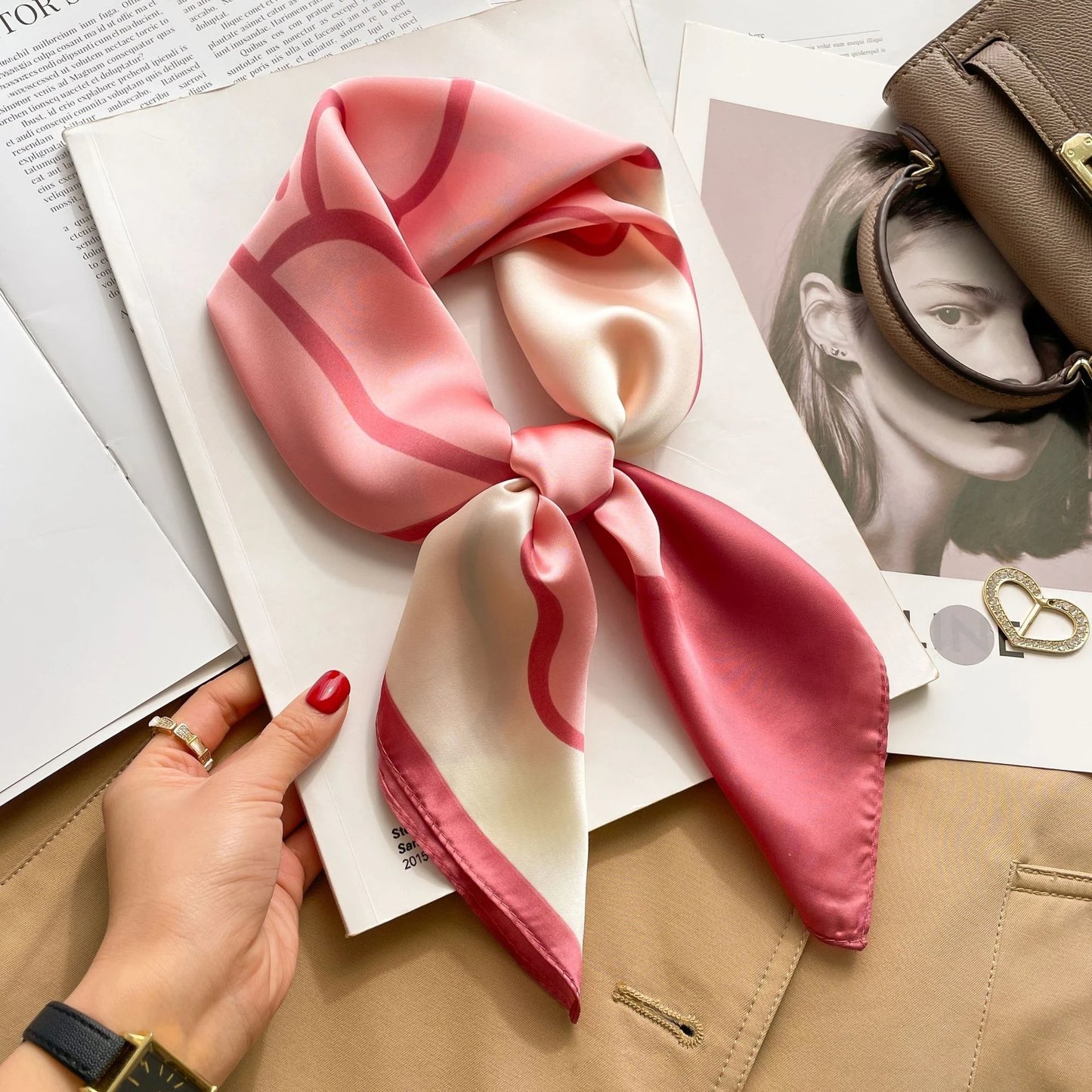 70cm Colorful Print Silk Scarf Women Fashion Kerchief Soft Satin Hairband Hands Bag Ribbon Foulard Hijab Neckerchief Headband