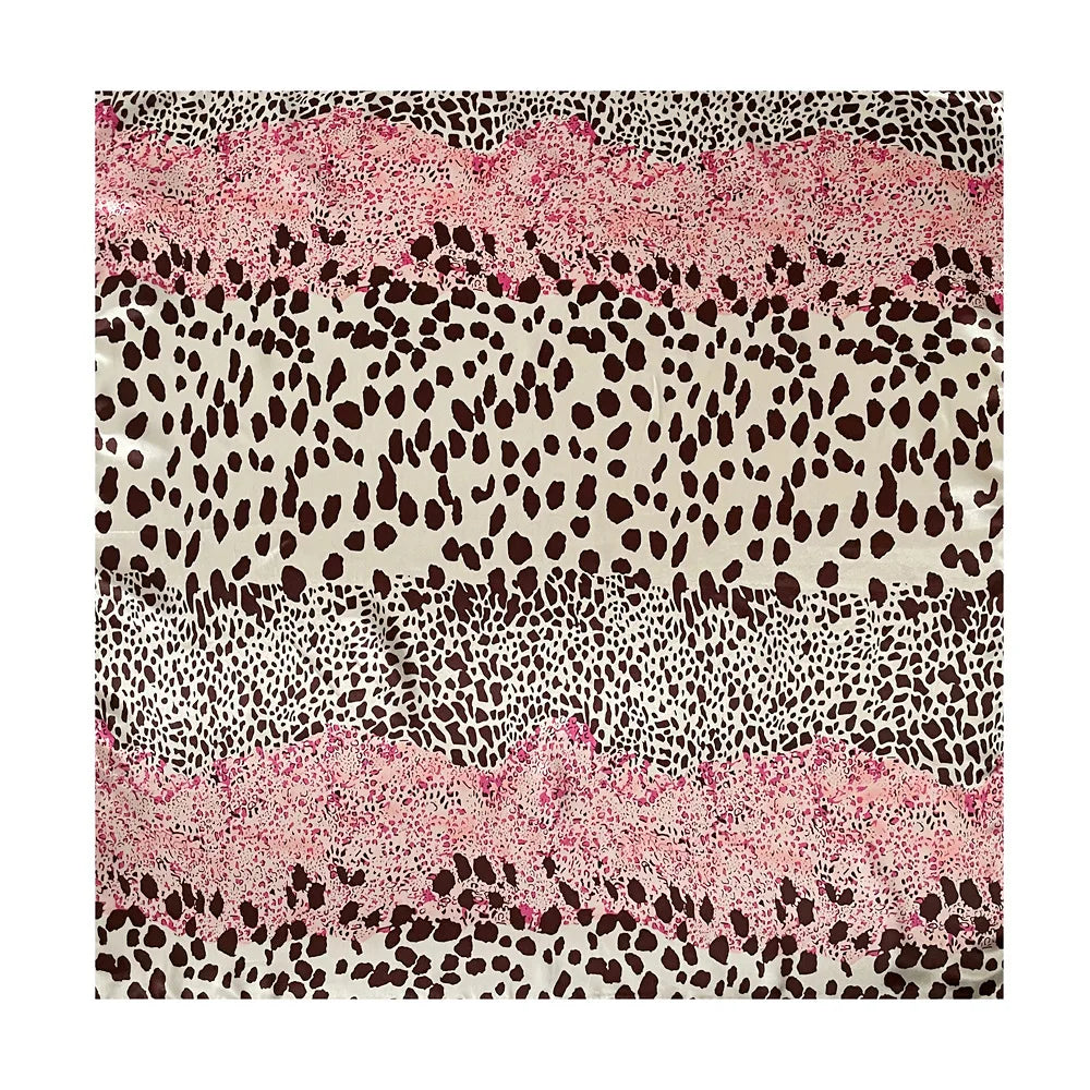 Leopard Print Square Scarf Stitching Color 90cm Satin Square Scarf Arab Trend Shawl Scarf Ladies Headscarf Hair Accessories