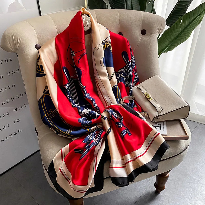 180x90 Cm Large Silk Soft Scarf Women Stylish Print Long Shawl Handkerchief Summer Elegant Travel Wrap Hot