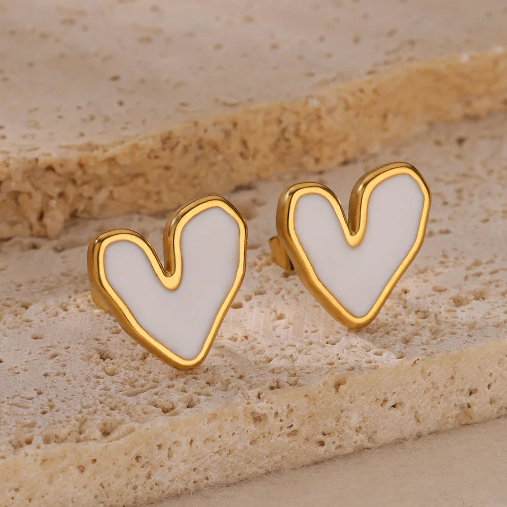 Stainless Steel Gold Plated Heart Shaped Set Zircon Stud Earrings for Women Delicate Hoops Earring Wedding Party Jewelry Gifts