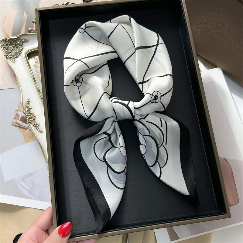 Literary Fashionable New Square Scarf Simulation Silk Silky Scarf Binding Silky Scarf Decorative Headscarf Scarf