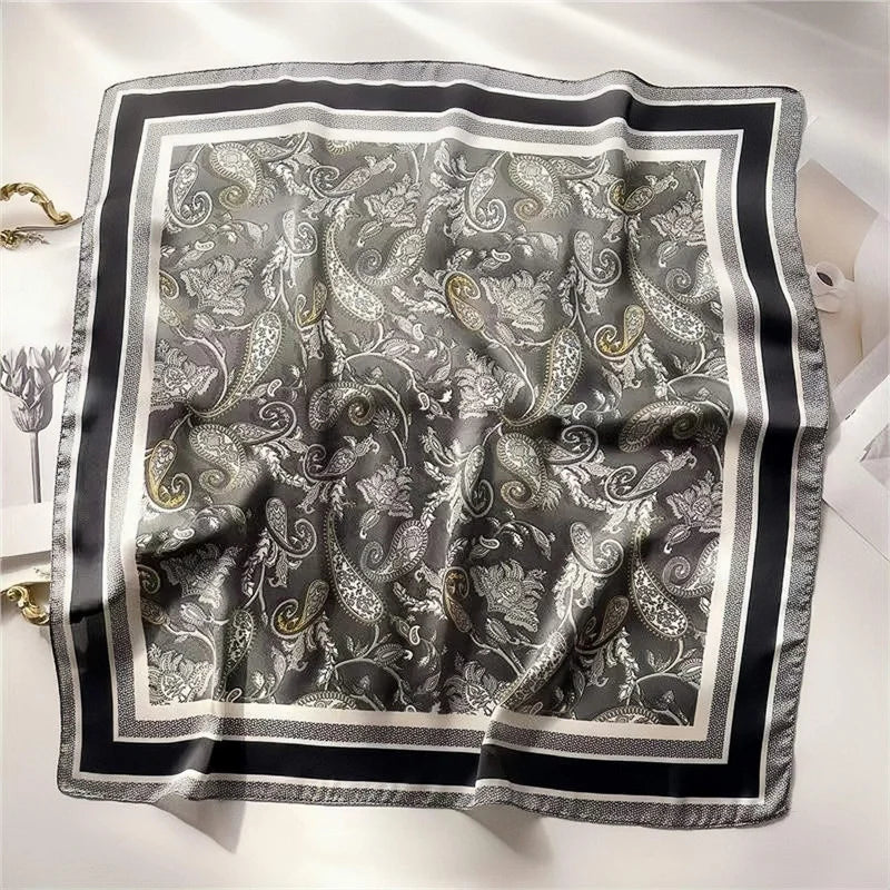 New lady Girl 70*70cm Silk Satin Hair Scarf Women Handkerchief stripe Printed Female Square Head Bandana Small Neck Muffler Hija