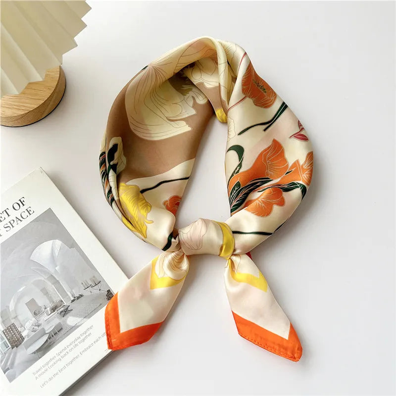 Striped Print Leaf Floral Square Scarves  for Women Kerchief Neckerchief Headband DIY Hair Accessories Decoration Head Scarf