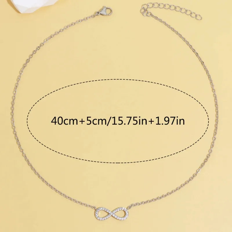 Fashion Simple Stainless Steel Infinity Pendant Necklace for Women Classic Lucky Zircon Love You Forever Jewelry Birthday Gift