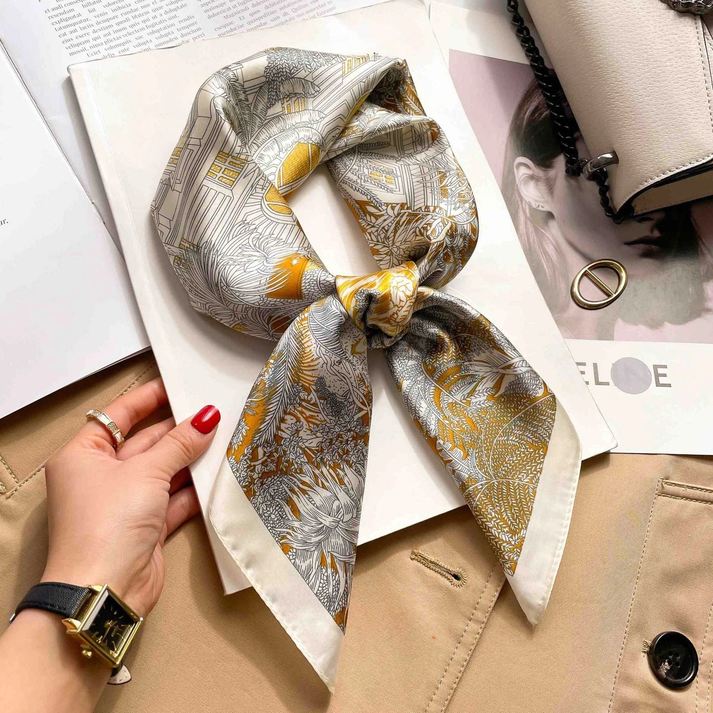 70cm Colorful Print Silk Scarf Women Fashion Kerchief Soft Satin Hairband Hands Bag Ribbon Foulard Hijab Neckerchief Headband