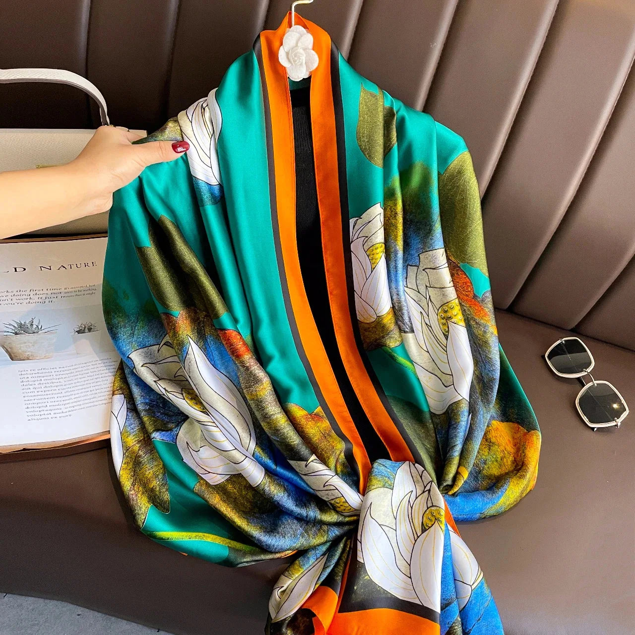 180x90 Cm Large Silk Soft Scarf Women Stylish Print Long Shawl Handkerchief Summer Elegant Travel Wrap Hot