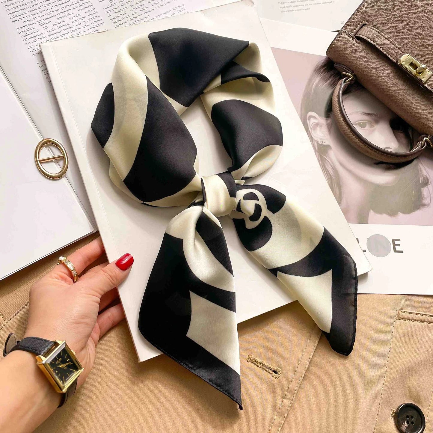 Luxury Print Silk Square Scarf Women 70cmSoft Satin Kerchief Hairband Neckerchief Head Hijab Lady Headband Foulard Bag Ribbon